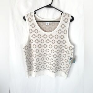 Sigrid Olsen White and Tan Patterned sweater vest XL NWT